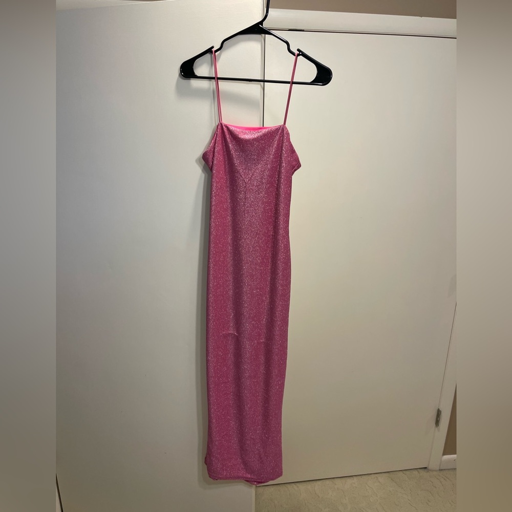SHEIN Bae Sparkly Pink Bodycon Maxi Dress